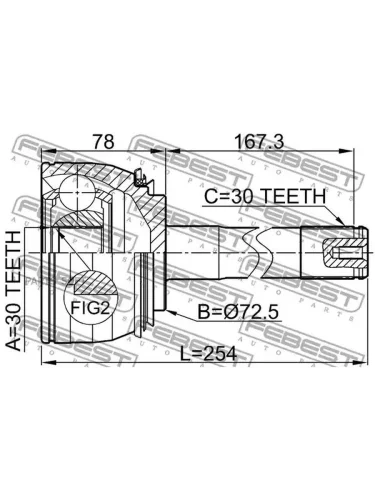 ШРУС Toyota Land Cruiser 100 FZJ10 HDJ100 HZJ105 UZJ100 01.98-09.07 (GR) наружный 30 x 72.5 x 30 Febest 0110-074