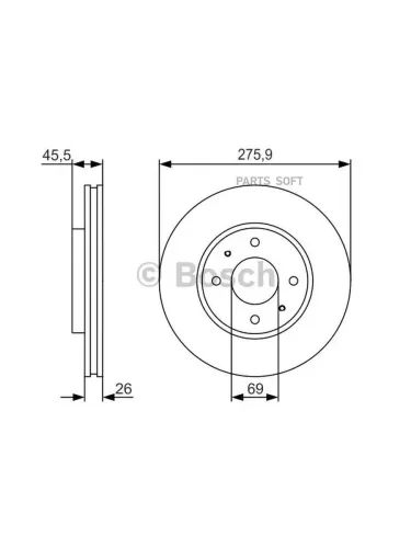 Диск тормозной Mitsubishi Lancer 03-  Galant EA 276 х 26 4 отверстия Bosch 0986479R94