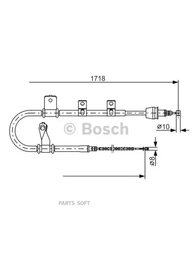 Трос ручного тормоза BOSCH 1987482075 HYUNDAI MATRIX 01- R бараб