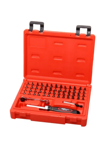 Набор бит c мини-трещоткой и отверткой с храповым механизмом 55 предметов в кейсе JTC