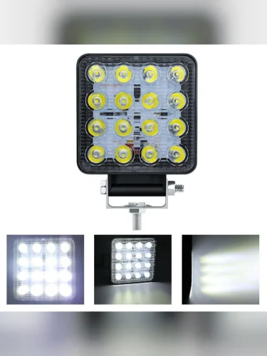 LED ПТФ 16 диодов 48 Вт автомобильные фары квадратные  Туманки ПТФ дальнего света Дневные ходовые огни светодиодный автосвет 1шт.