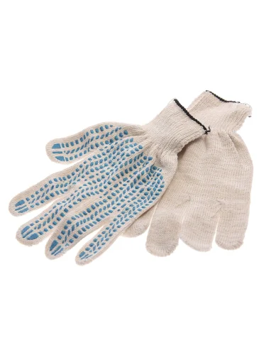 Перчатки хб 6-и нит. 10 класс ПВХ протектор белые ЛЮКС