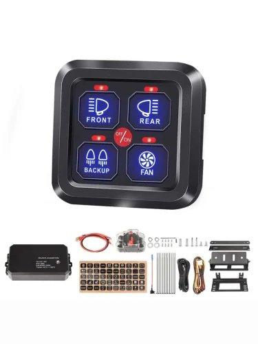 Панель переключателей групповая 4 шт. 12В 700 Вт, 24В 1440 Вт  brand: РИФ, width_mm_2: 310, dlina_mm: 110, ves_kg_1: 0.217, vysota_mm: 210