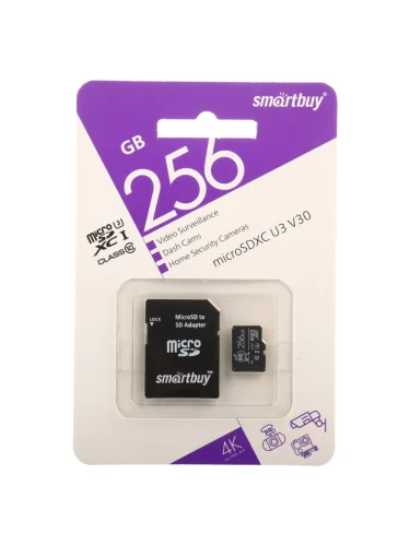 Карта памяти 256GB MicroSD class 10 + SD адаптер SMARTBUY