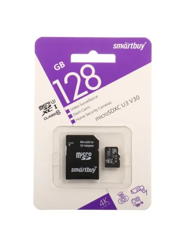 Карта памяти 128GB MicroSD class 10 + SD адаптер SMARTBUY