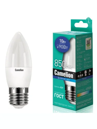 Лампа светодиодная E27 С35 10W (90W) 220V холодный Ultra CAMELION