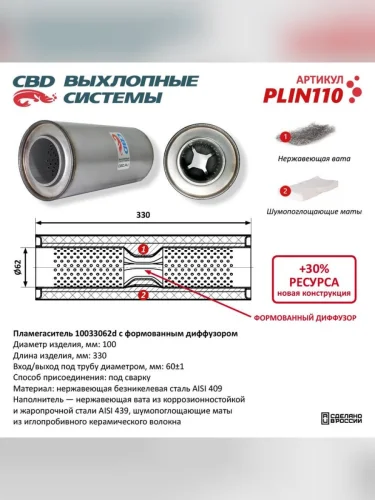 Пламегаситель d=60мм L-330мм CBD