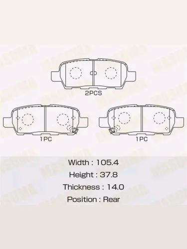 Колодки тормозные NISSAN Maxima (03-06),Qashqai (07-13),X-Trail (01-) задние (4шт.) MASUMA