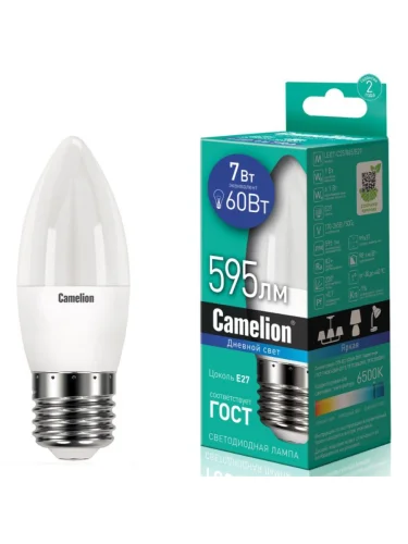 Лампа светодиодная E27 С35 7W (60W) 220V холодный Ultra CAMELION