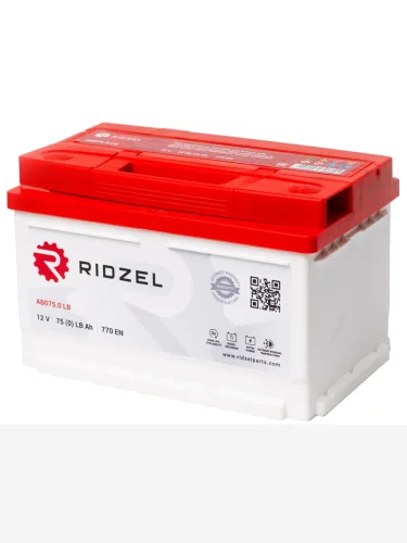 Аккумулятор RIDZEL 75Ач обратная полярность, низкий