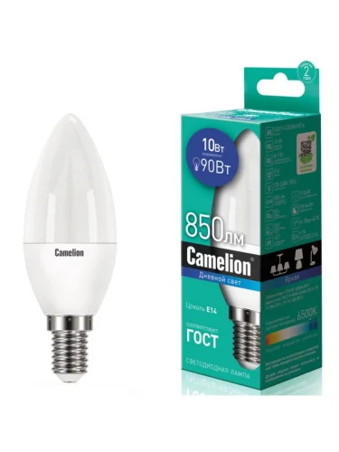 Лампа светодиодная E14 С35 10W (90W) 220V холодный Ultra CAMELION