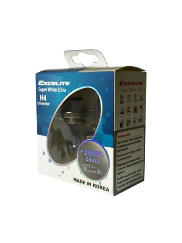 Лампа 12V H4 6055W P43t +100% до 4200K (2шт.) Super White Ultra EXCELITE
