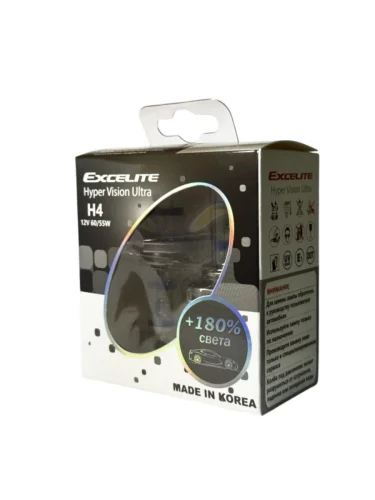 Лампа 12V H4 6055W P43t +180% до 3600K (2шт.) Hyper Vision Ultra EXCELITE